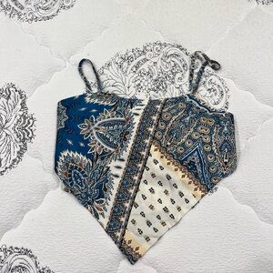 SHEIN Blue and Cream Paisley Print Top